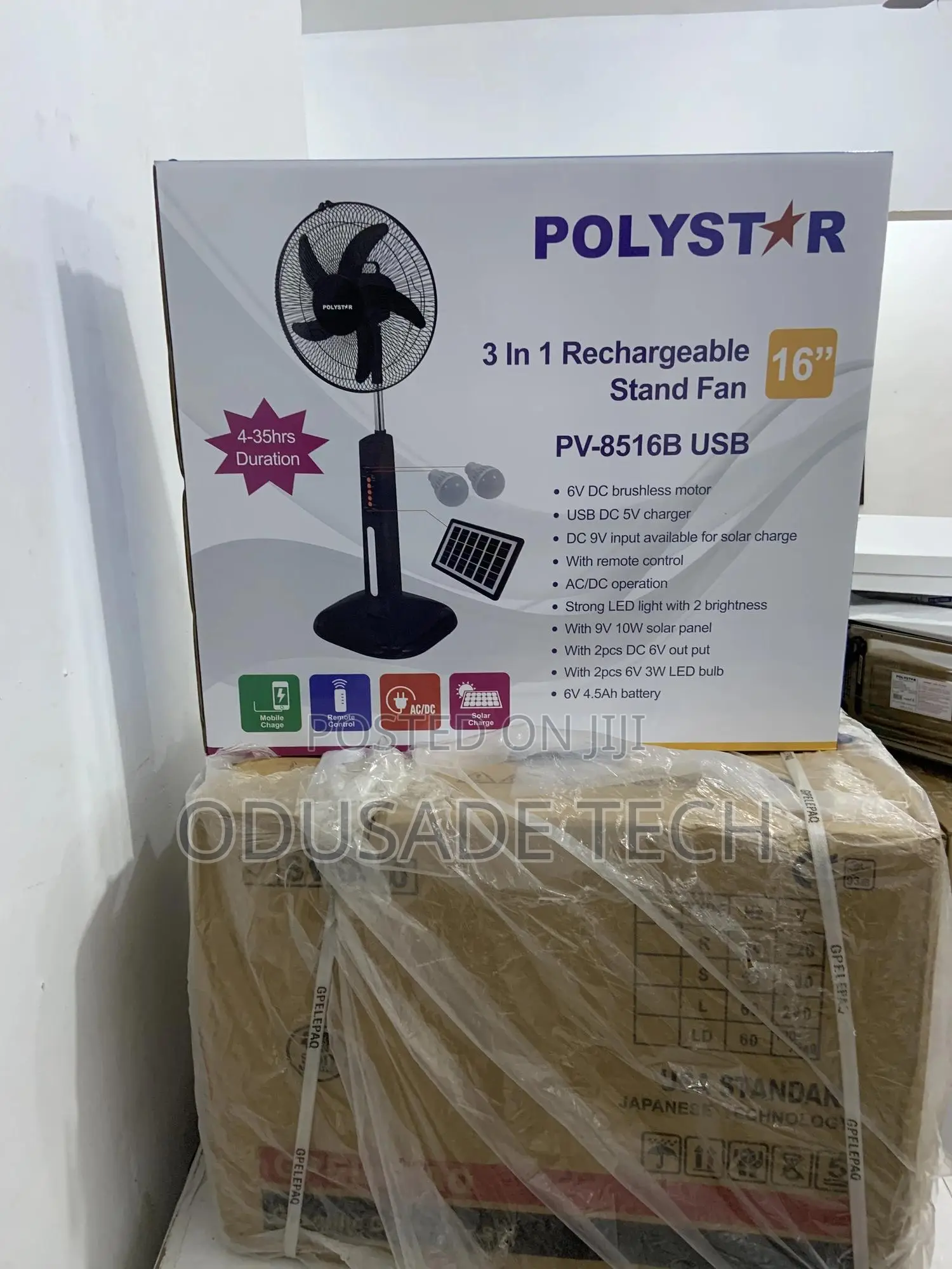 Modern 16inches Polystar Rechargeable Standing Fan With Bulb