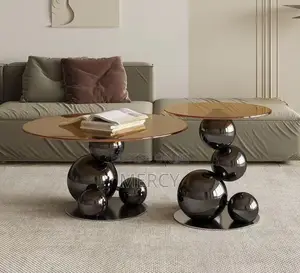 Center Table With Glass Top and Side Stool