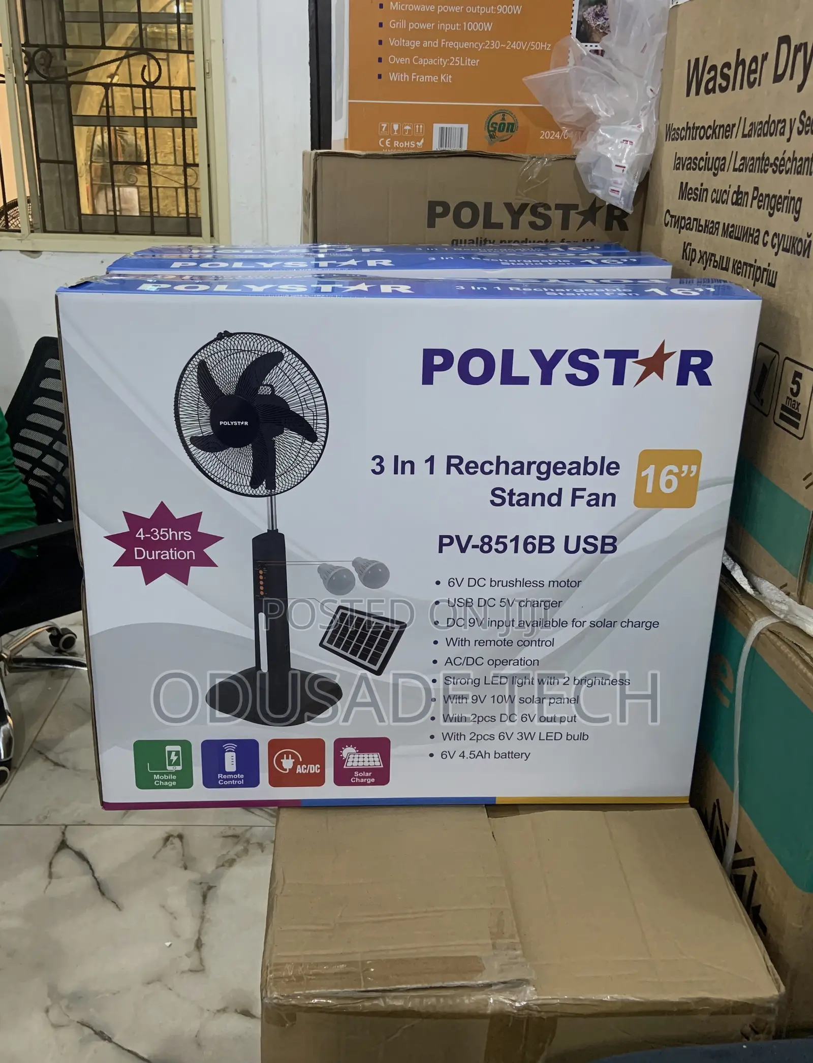Introducing 16" Polystar Rechargeable Standing Fan With Bulb