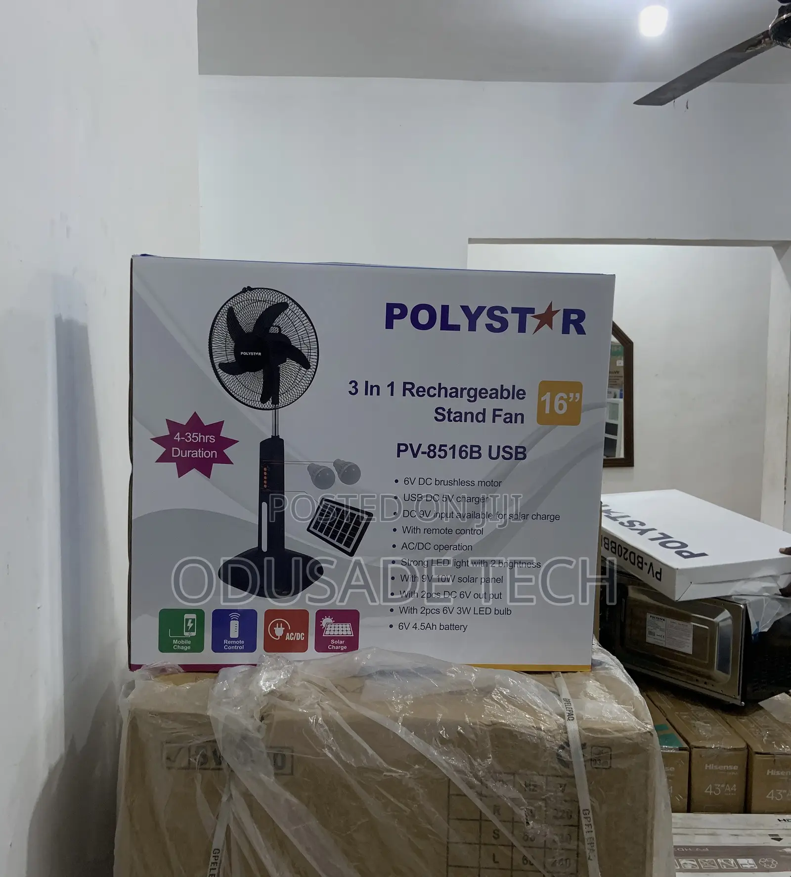 16" Polystar Rechargeable Standing Fan With Remote Control