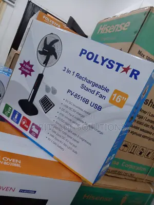 Polystar 3 in 1 Rechargeable Fan 16 Inches With Solar Panel