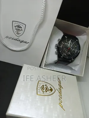 Poedagar Men's Chronograph Black Leather Watch in a Pack