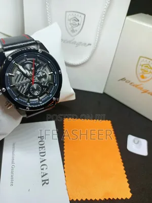 Poedagar Men's Chronograph Black Leather Watch in a Pack