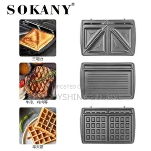 Sokany 3 in 1 Waffle + Grill + Sandwich Maker - 750W
