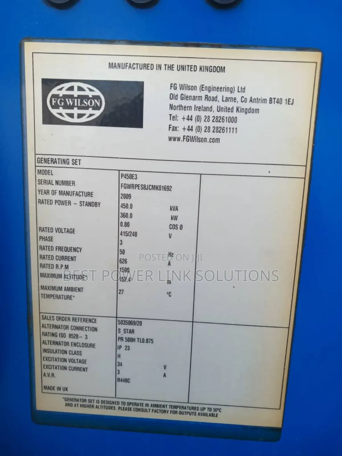 450kva UK Perkins Basic Generator for Sale
