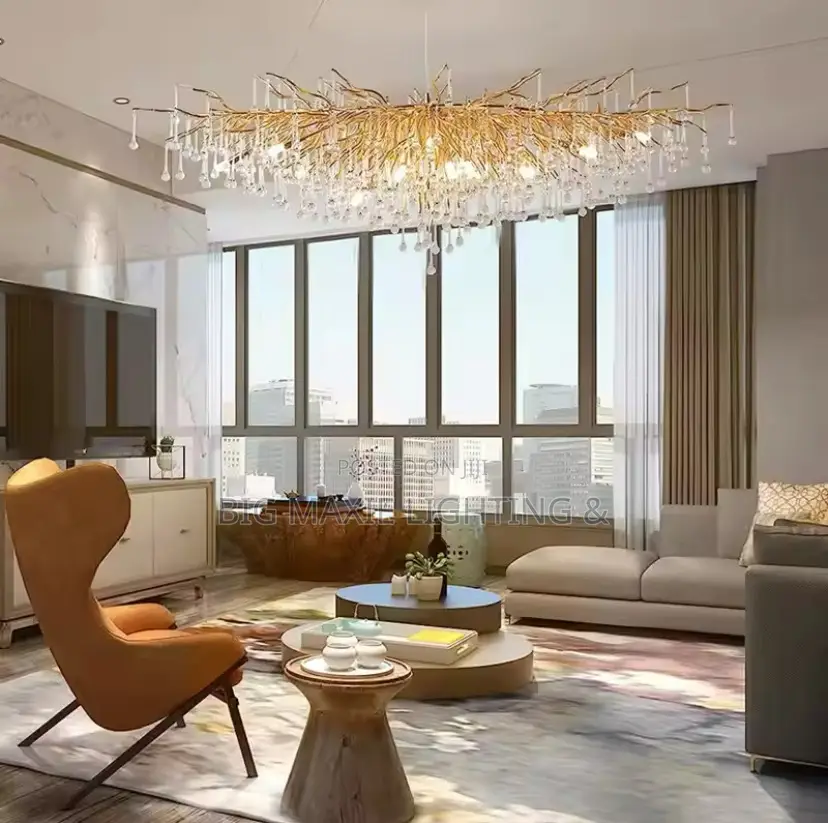 Rectangular Crystal Chandelier Living Room