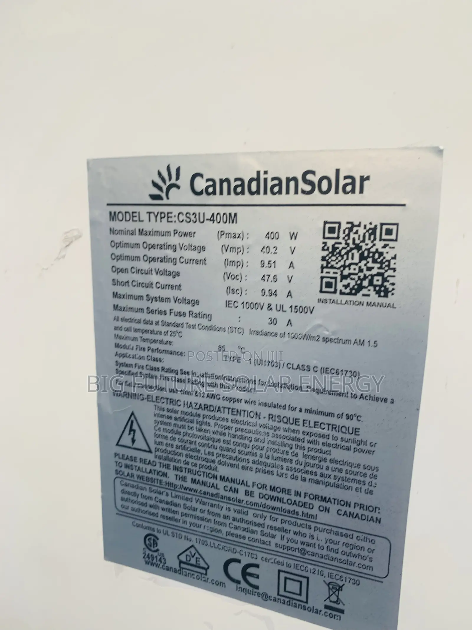 400w Canadian Solar Panel 96c