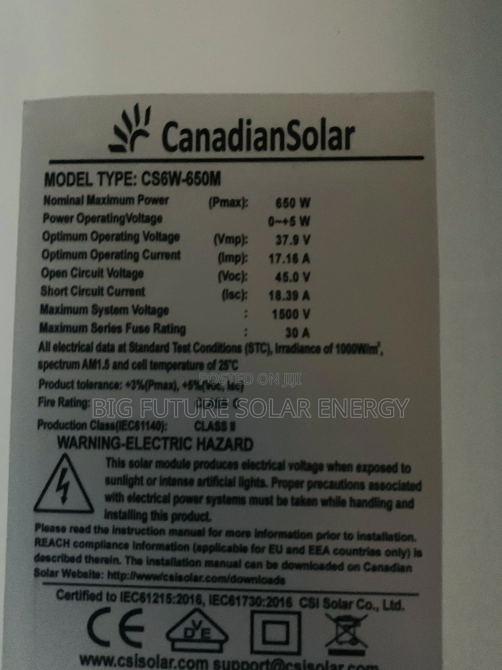 650w Canadian Solar Panel 144c