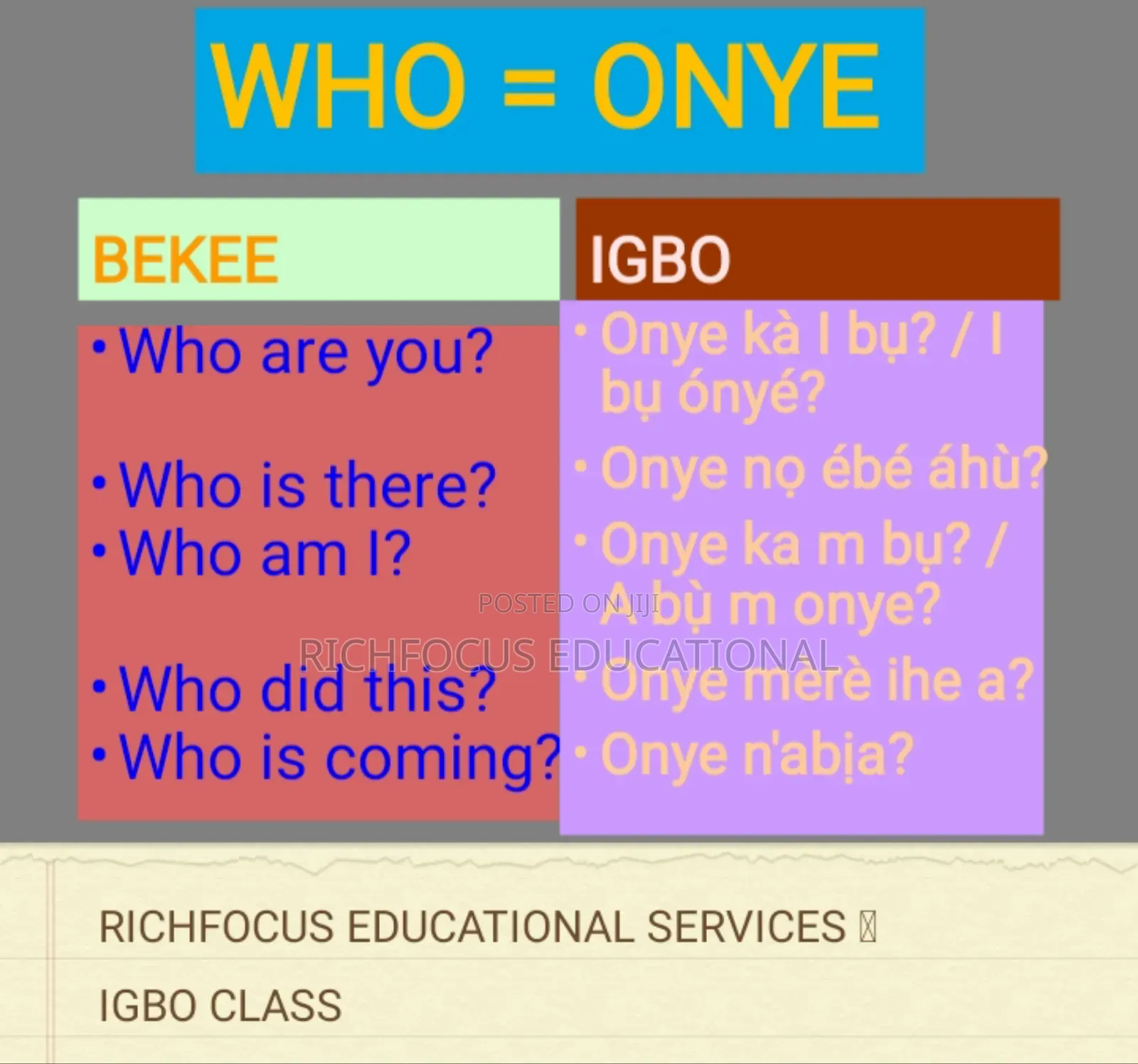 Private Lesson - Igbo Language and English Language (Online/Physical)