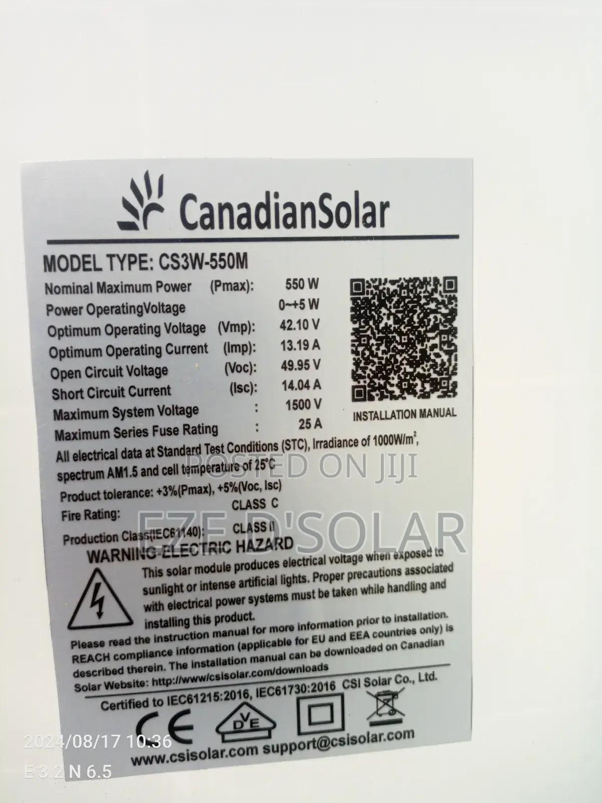 550watts Canadian Solar Panel
