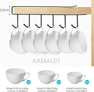 Storage Rack Cabinet Hook Cup Holder With 6 Hooks Kitchen.