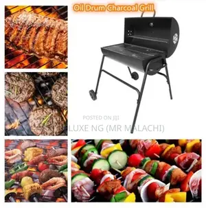 Photo - Charcoal BBQ Grill Station / Outdoor Barbecue Griller (Drum)