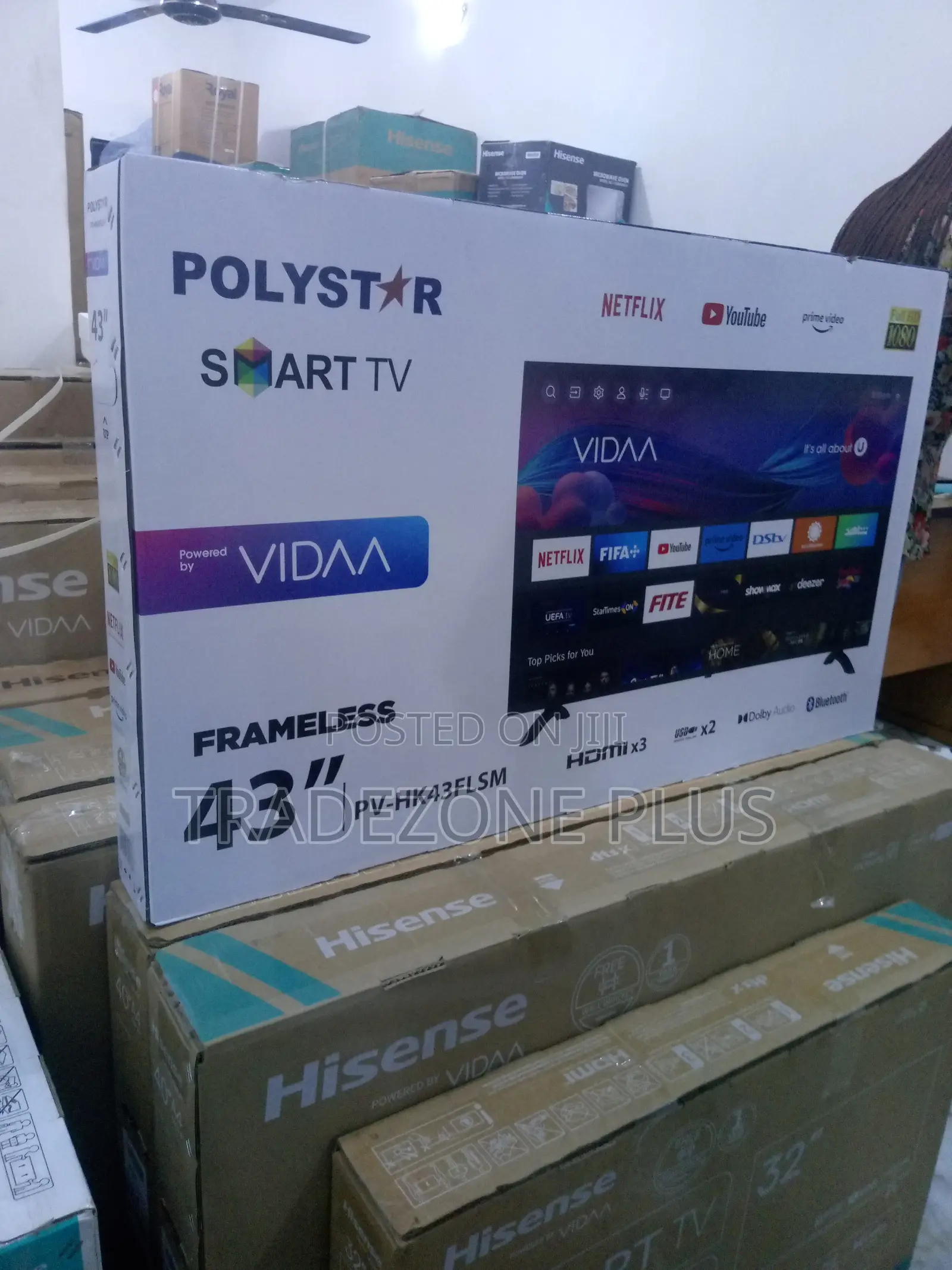 Vidaa Powered Polystar 43" Smart Frameless TV