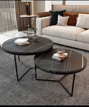 2 in 1 Black Center Table With Marble Top