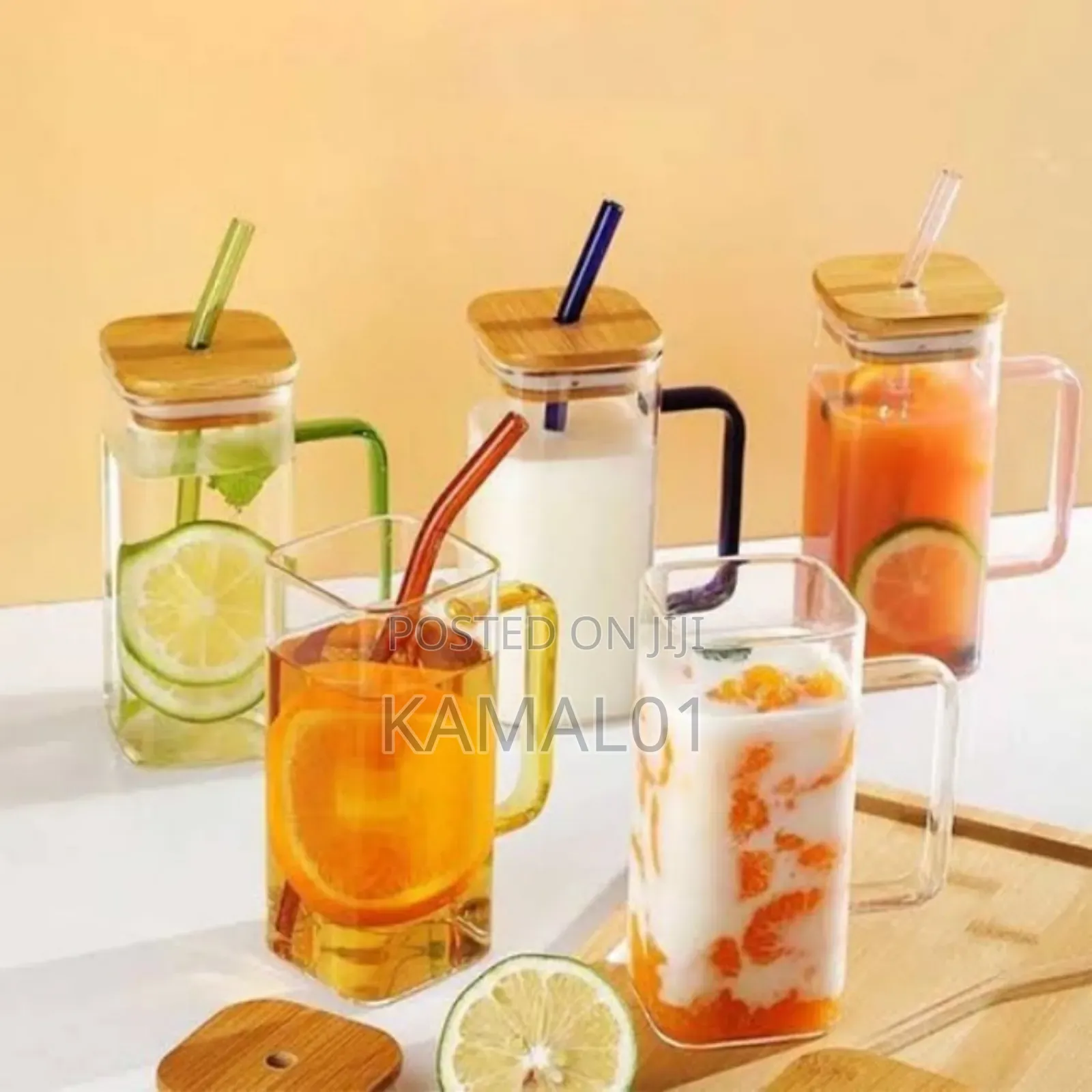 Glass Cup Handle With Straw 450ml