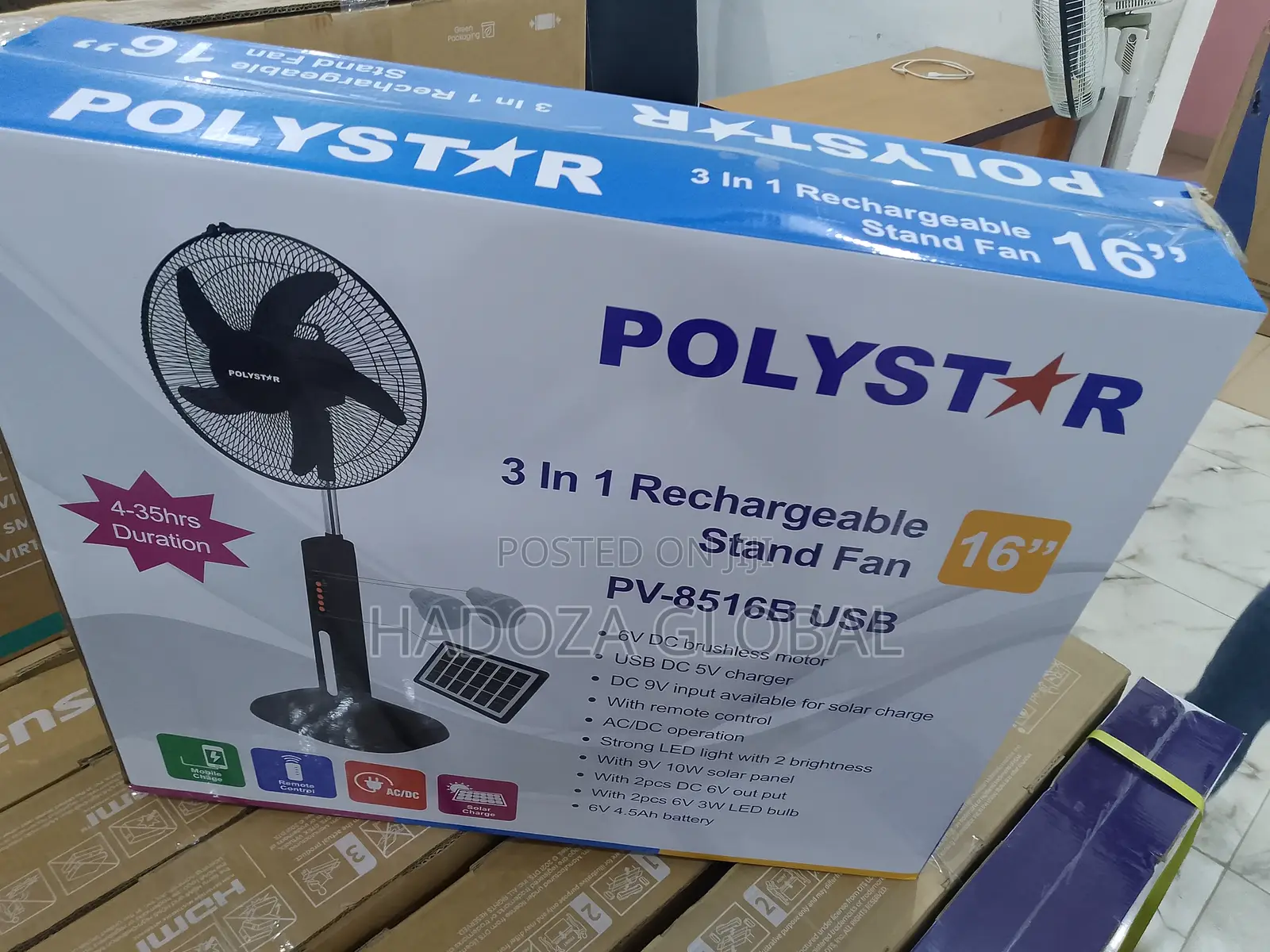 Premium 16" Polystar 3in 1 Rechargeable Fan