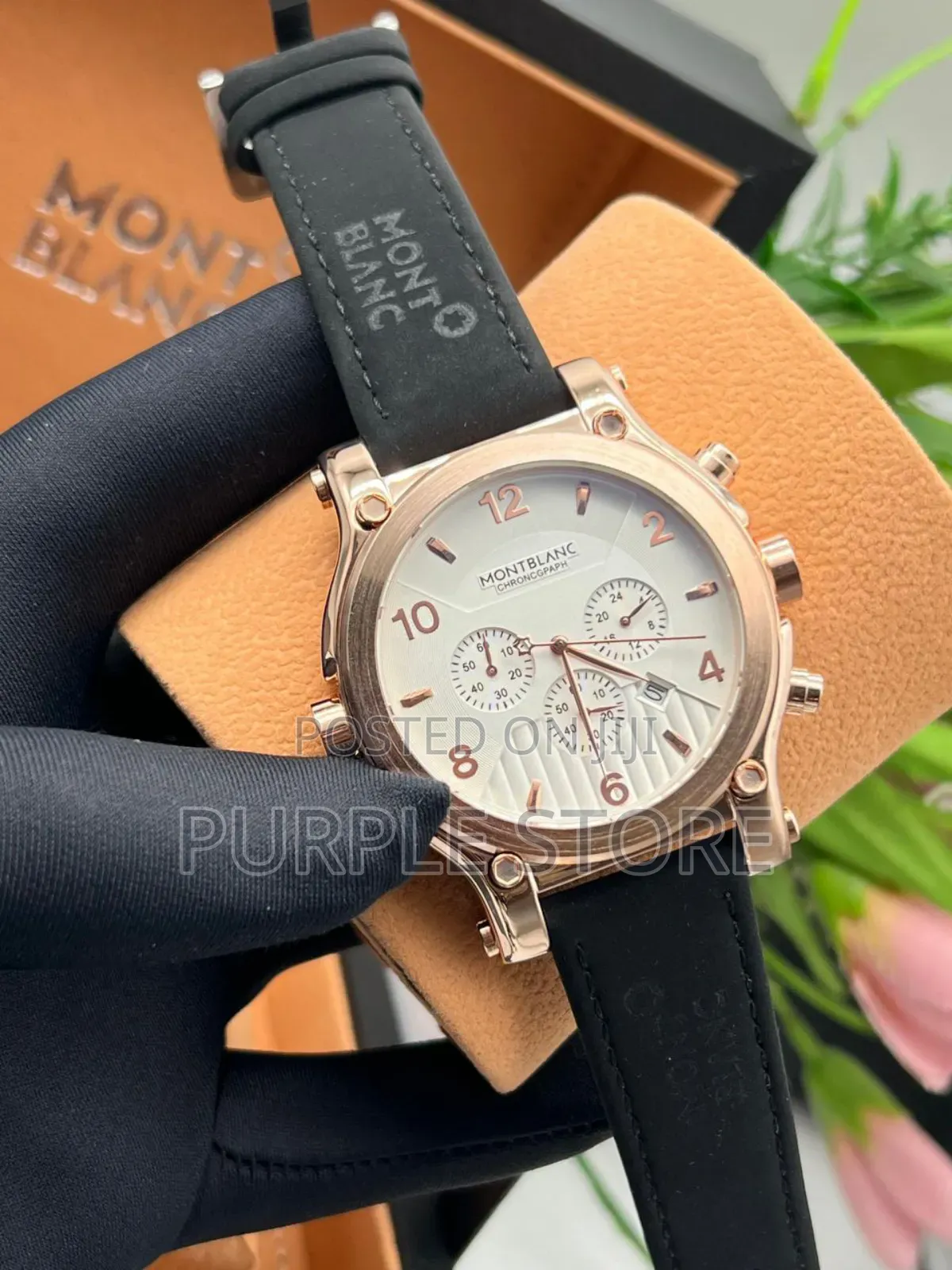 Mont Blanc Leather Chronograph Wristwatch