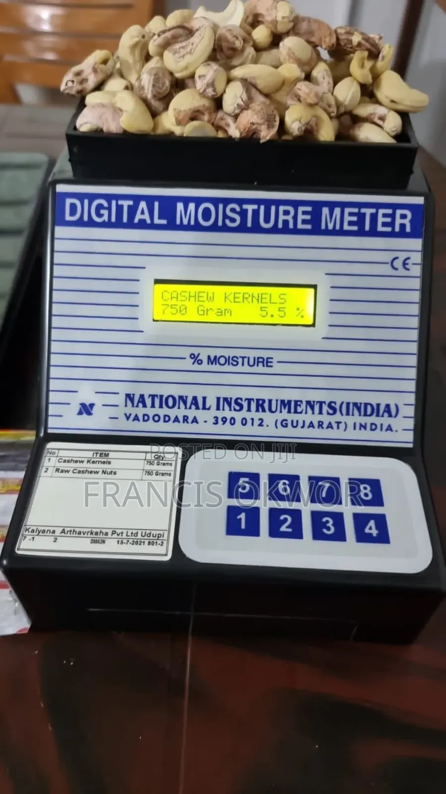 Moisture Meter for Raw Cashew and Cashew Kernel