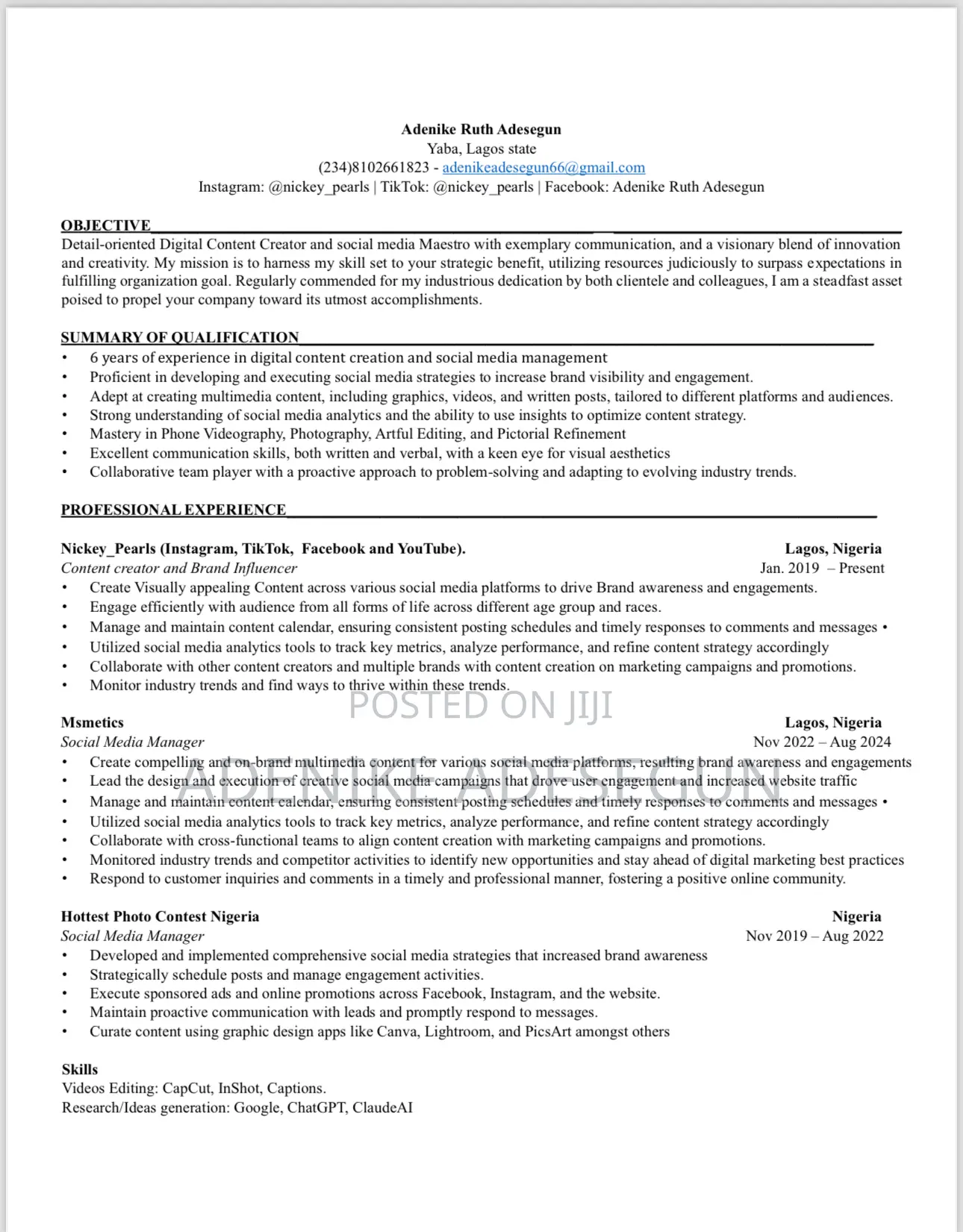 Content Creation Video Editing CV