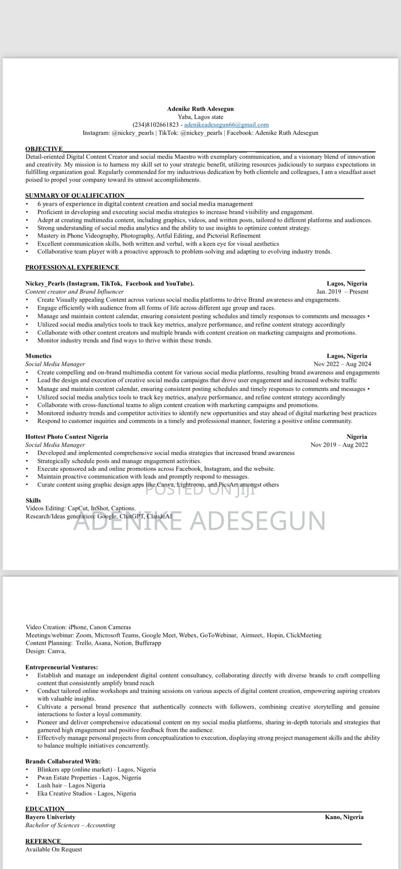 Content Creation Video Editing CV