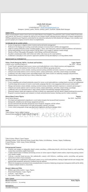 Content Creation Video Editing CV