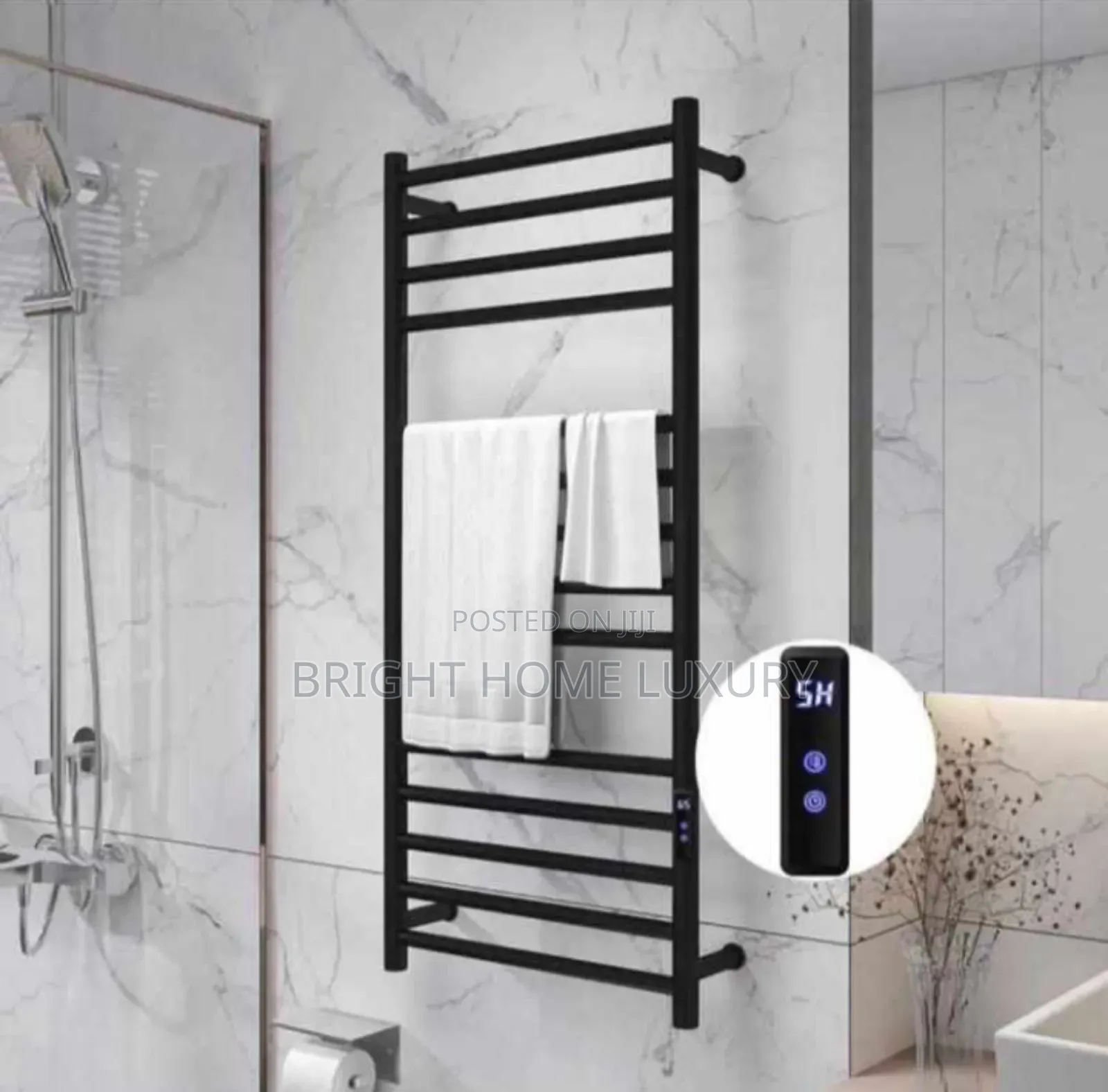 Luxury Electric Heated Towel Rail Hanger Holder Black
