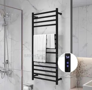 Luxury Electric Heated Towel Rail Hanger Holder Black
