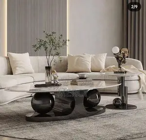 Center Table With Marble Top and Side Stool