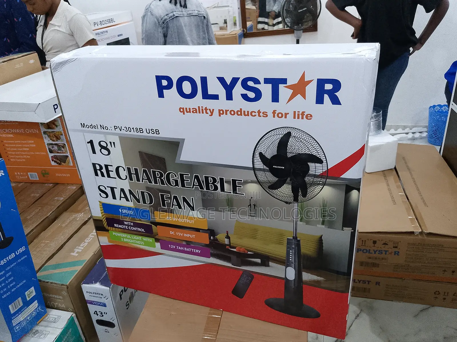 Efficient 18" Polystar Rechargable Stand Fan
