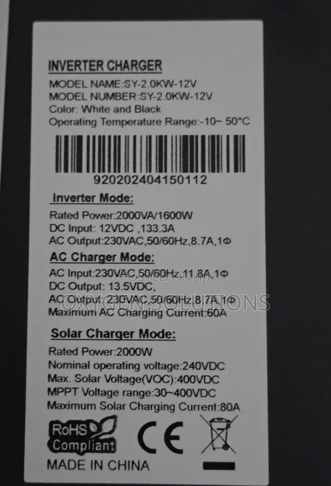 - Ori 2kva 12v Sunfiled Hybrid Inverter