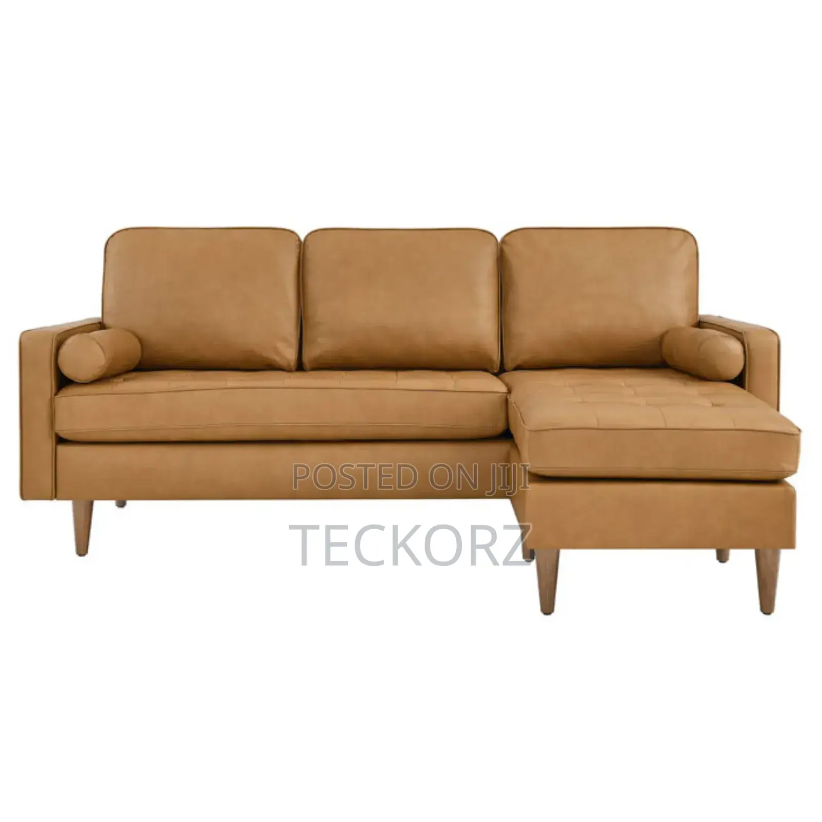 L-Shape Brown Leather Sectional Sofa With Tufting