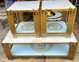 Center Table With Marble Top and Glass Down With Side Stools
