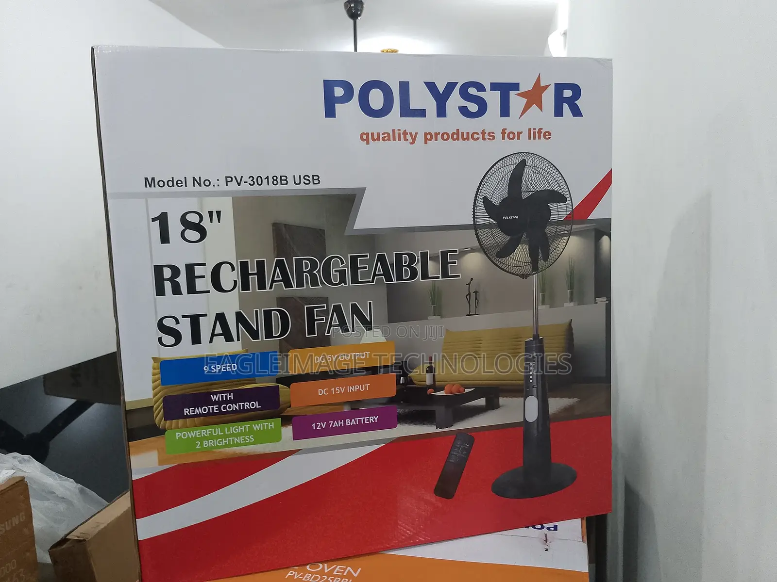 High Efficiency Polystar 18'' Rechargeable Standing Fan