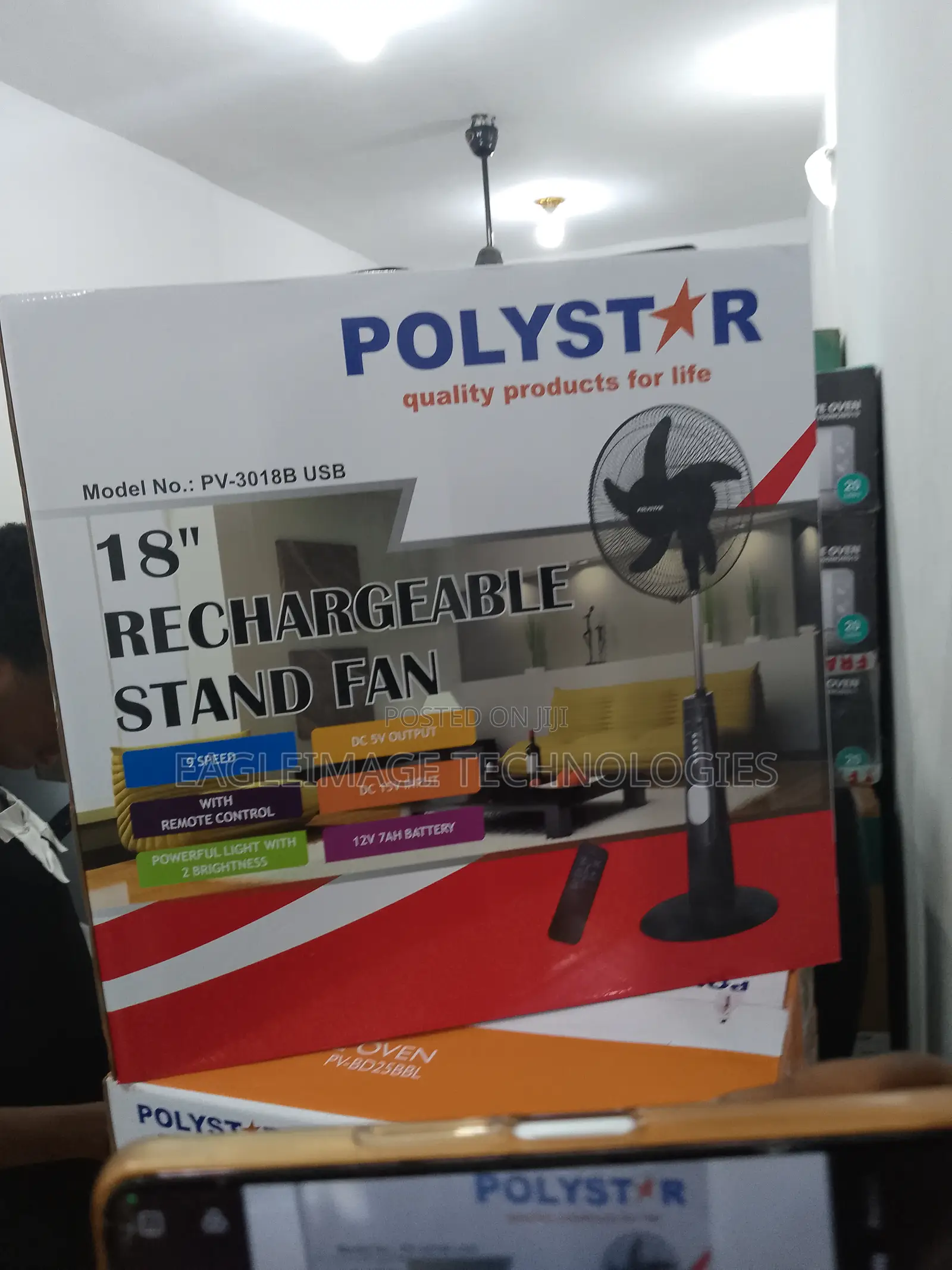 Super Power Polystar 18'' Rechargeable Standing Fan