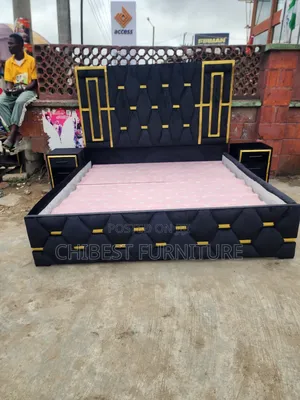 6by6 Upholstery Padded Bed Frame With Two Side Drawers