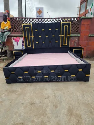 6by6 Upholstery Padded Bed Frame With Two Side Drawers