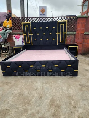 6by6 Upholstery Padded Bed Frame With Two Side Drawers