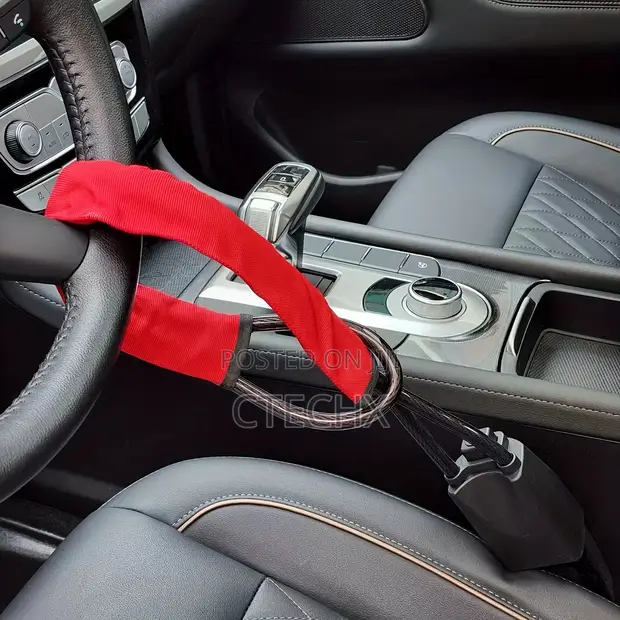 thumbnail image 2 of Hyper Tough Universal Steering Wheel Lock Heavy Duty Steel Anti-Theft For Cars Trucks Vans SUVs, Red Black 2 of 14