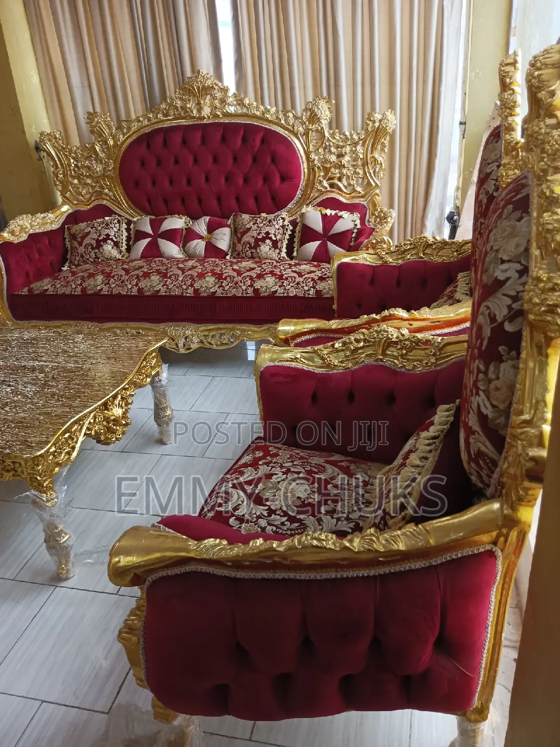 Emperor's Gold Turkey Sofa's and Center Table,Stool