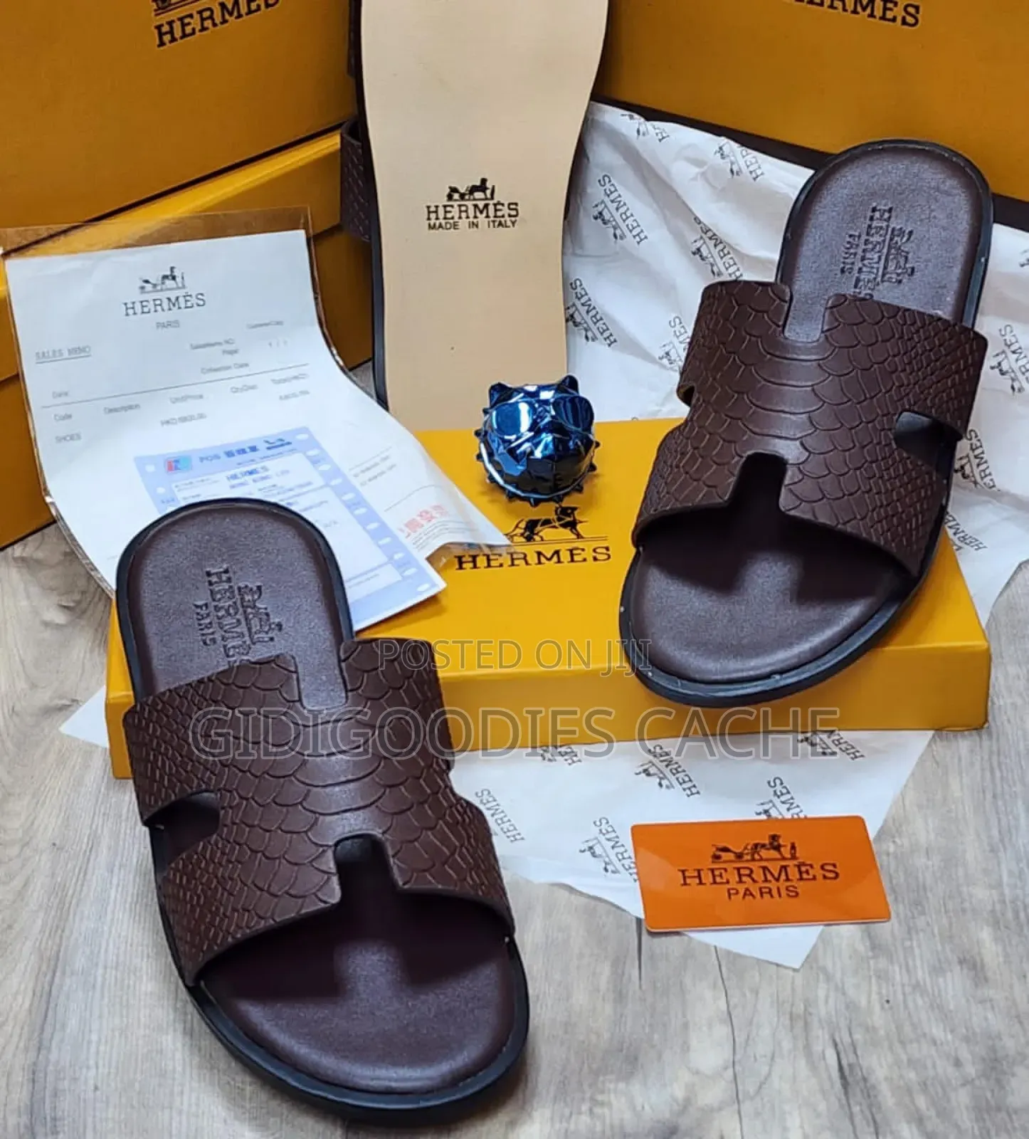 Hermes Slippers Black/Brown/White