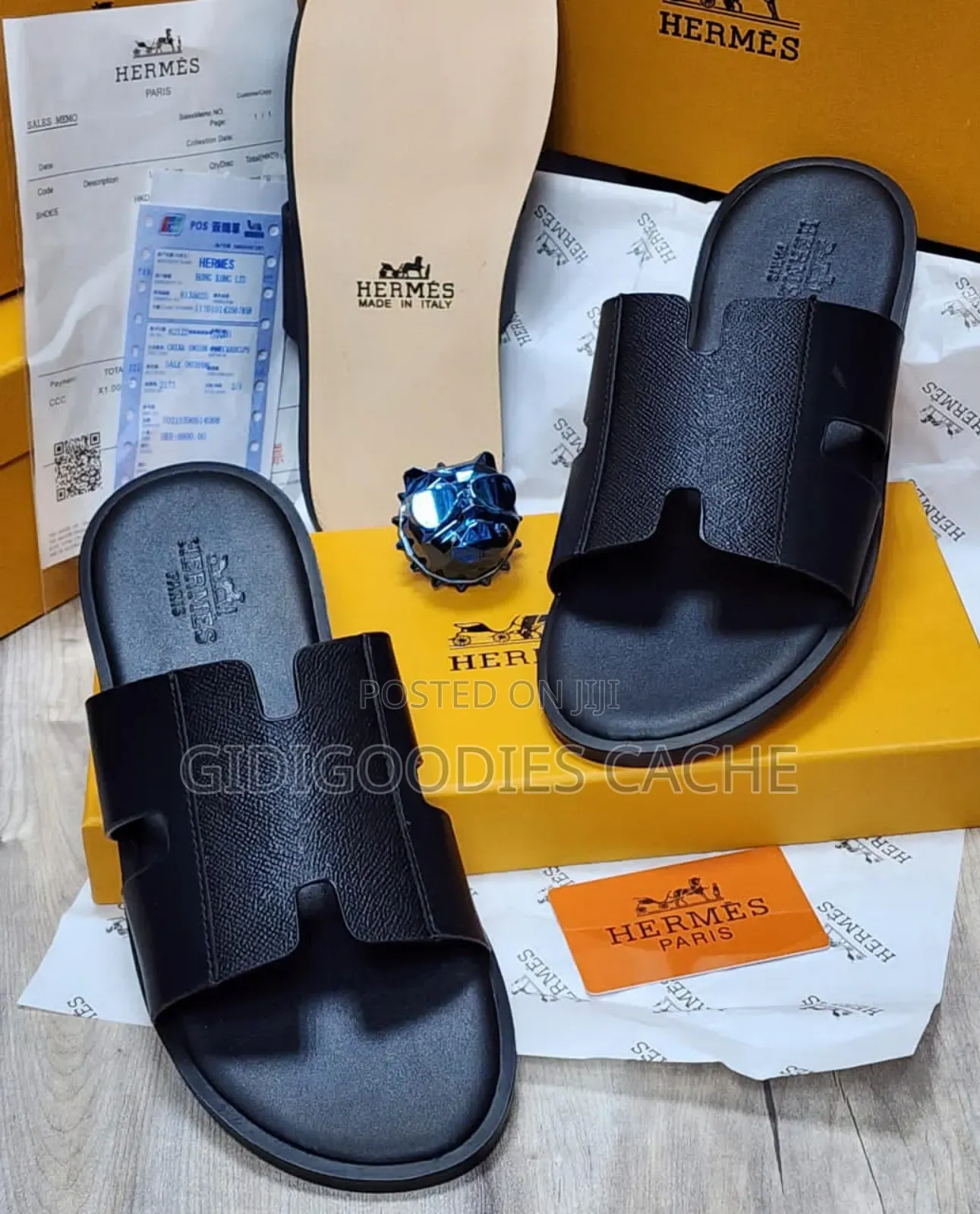 Hermes Slippers Black/Brown/White