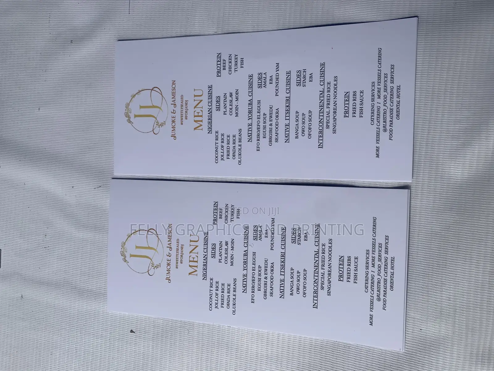 Menu Card for Wedding