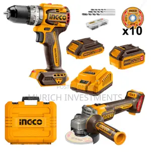 Ingco Cordless 20V Lithium-Ion Angle Grinder and Drill Kit