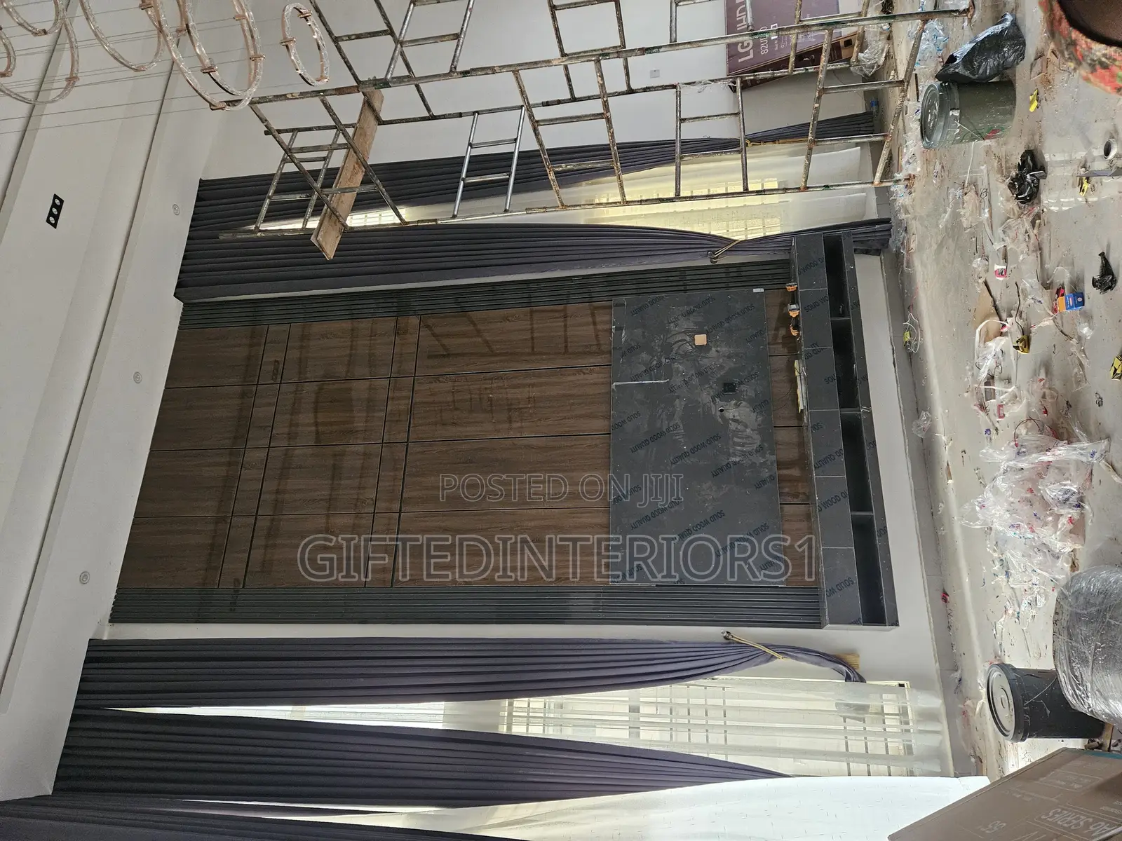 Tv Console With Long Wall Panel and Cladding (Glossy+LED)