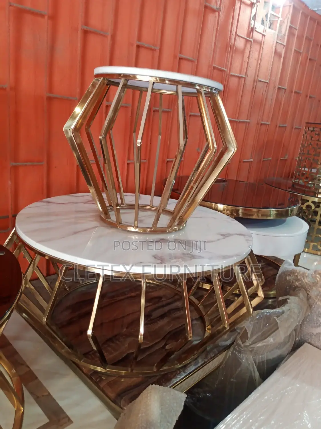 1+2 Marble Top Center Table and 2 Side Stools