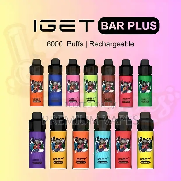 iget bar vape Plus 6000 Puffs Rechargeable Disposable Flavour & Strength:5 Packs 20mg Banana Ice Mixed Berry Ice Flum Prefilled Pod Kit