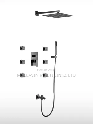 6 Body Jet Black Conduit Shower