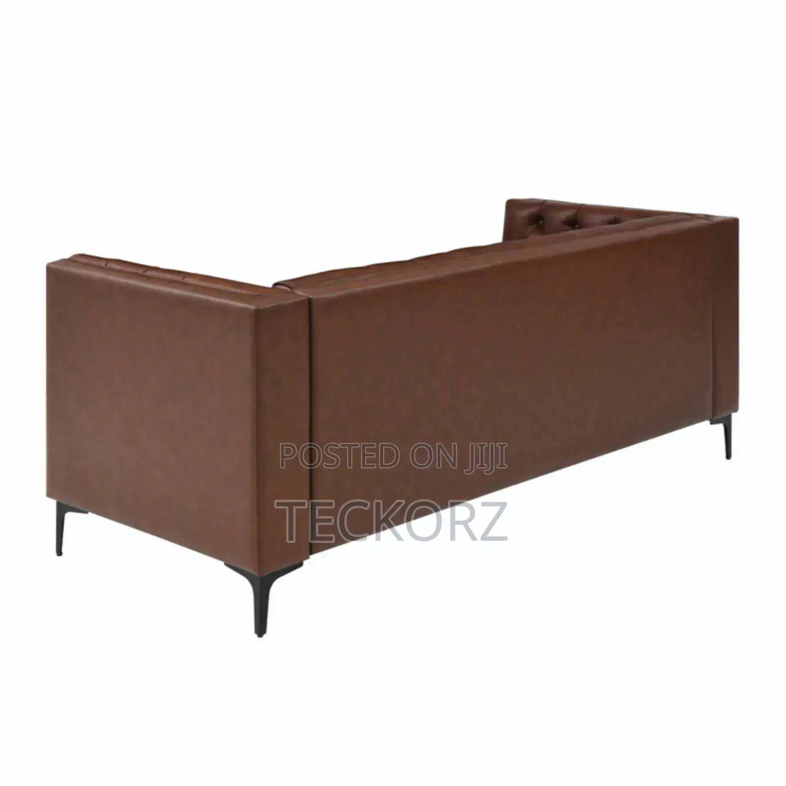 Brown Leather Upholstered Tufted Sofa