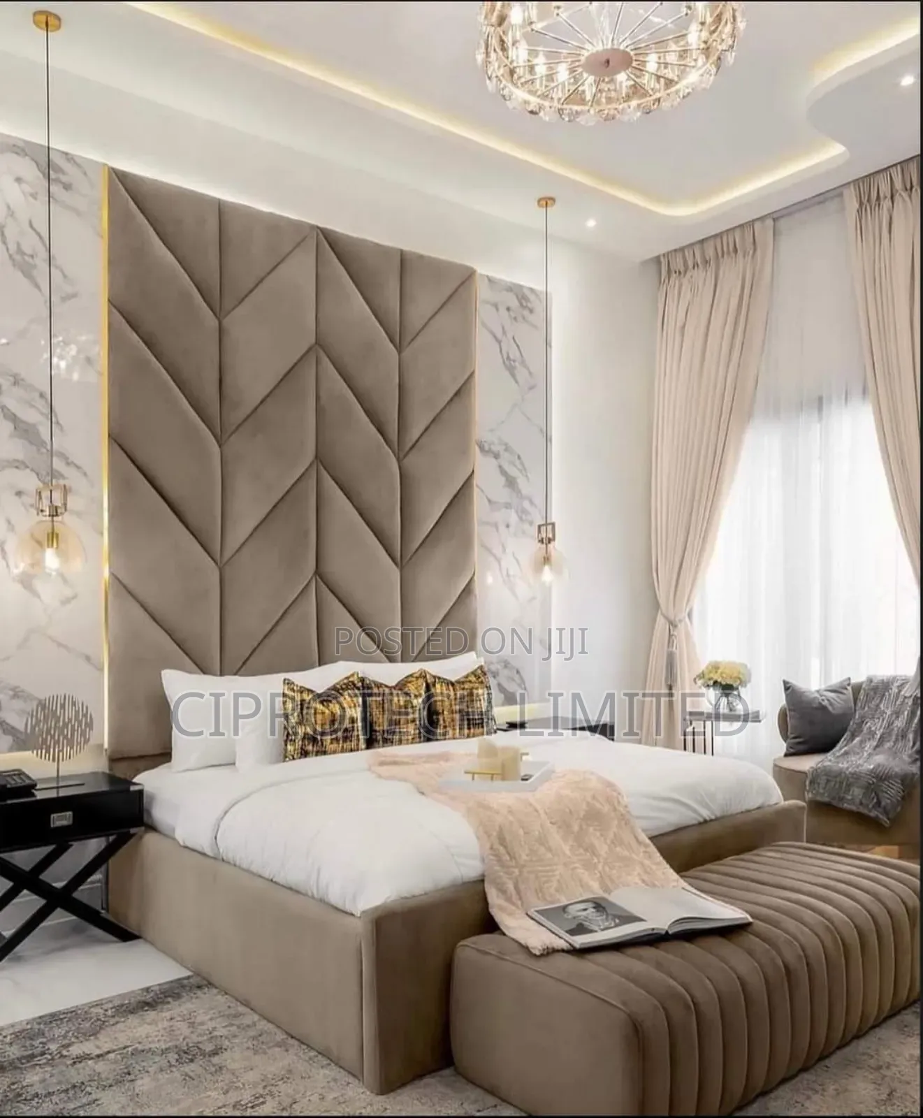Upholstery Bed With Long Headboards