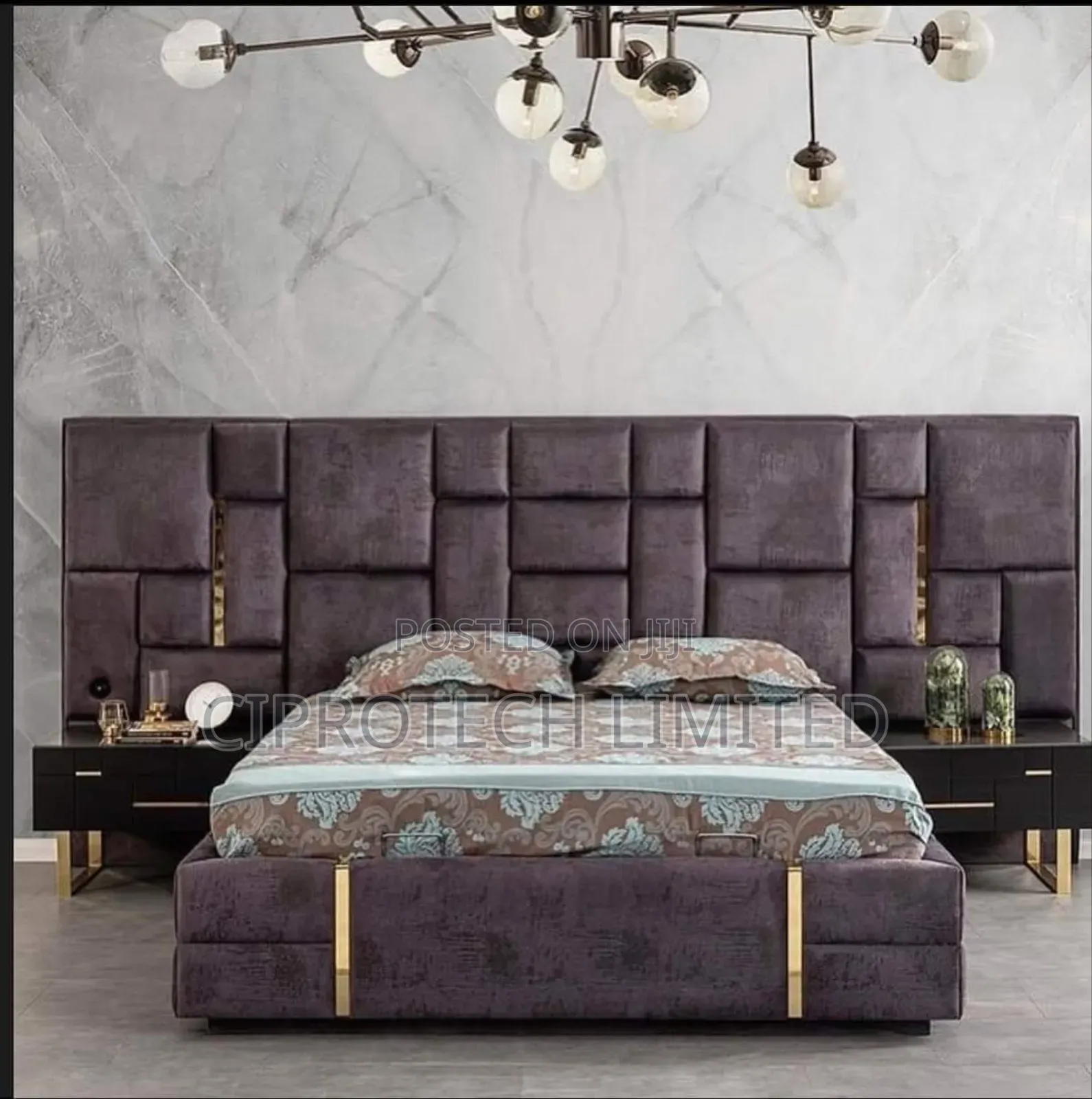 Upholstery Bed With Long Headboards
